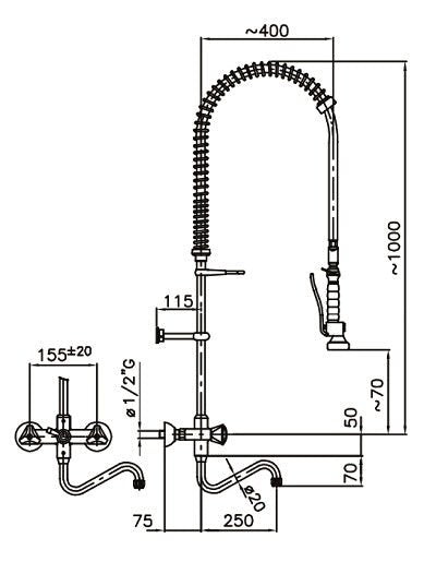 Combisteel Pre Rinse unit - Wall mounted - RVSVoordeel