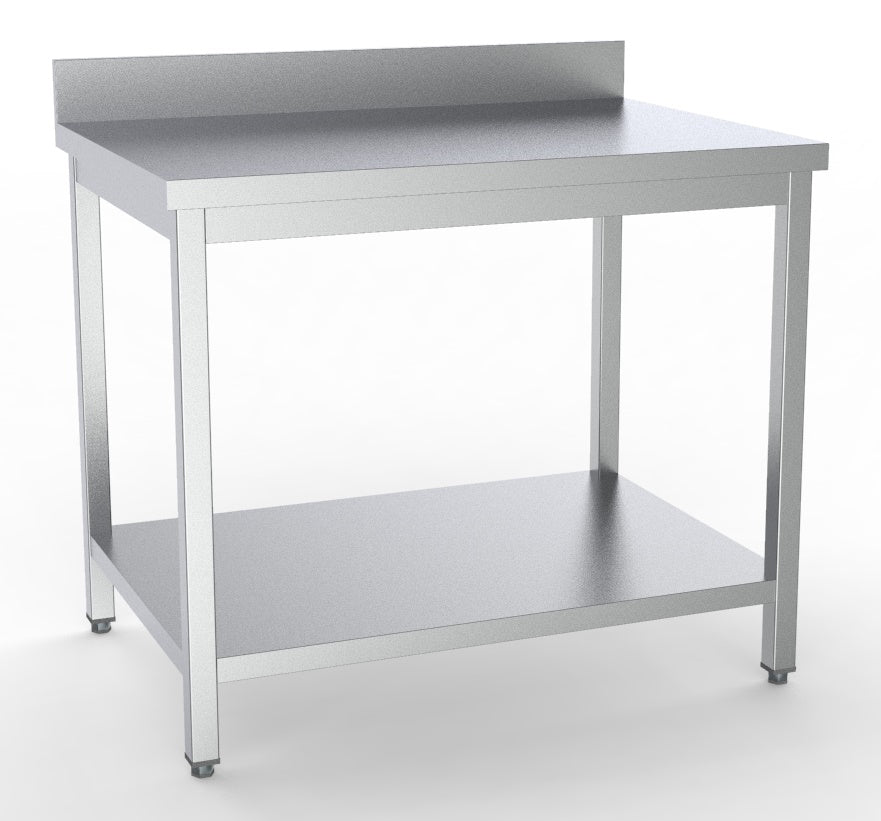 Combisteel Stainless Steel Table 60cm Depth - Adjustable Height - with Backsplash and Storage Shelf - Collapsable - RVSVoordeel