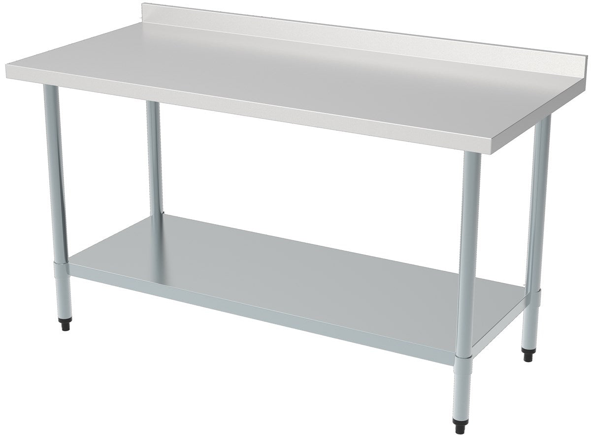 Combisteel Stainless Steel Table 70cm Depth - Adjustable Height - with Backsplash and Storage Shelf - Collapsable - Budget - RVSVoordeel