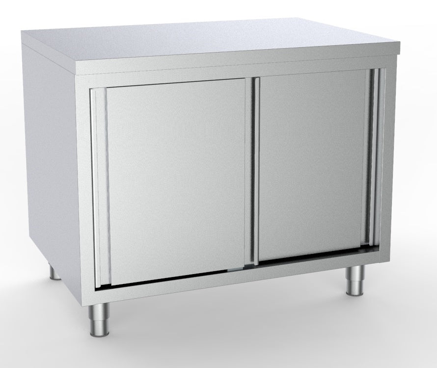 Combisteel Stainless Steel Table 70cm Depth - Adjustable Height - with Cabinets - Sliding Doors - RVSVoordeel