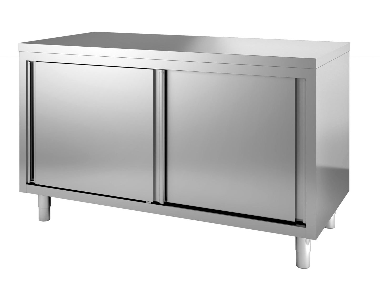 Combisteel Stainless Steel Table 70cm Depth - Adjustable Height - with Cabinets - Sliding Doors - RVSVoordeel