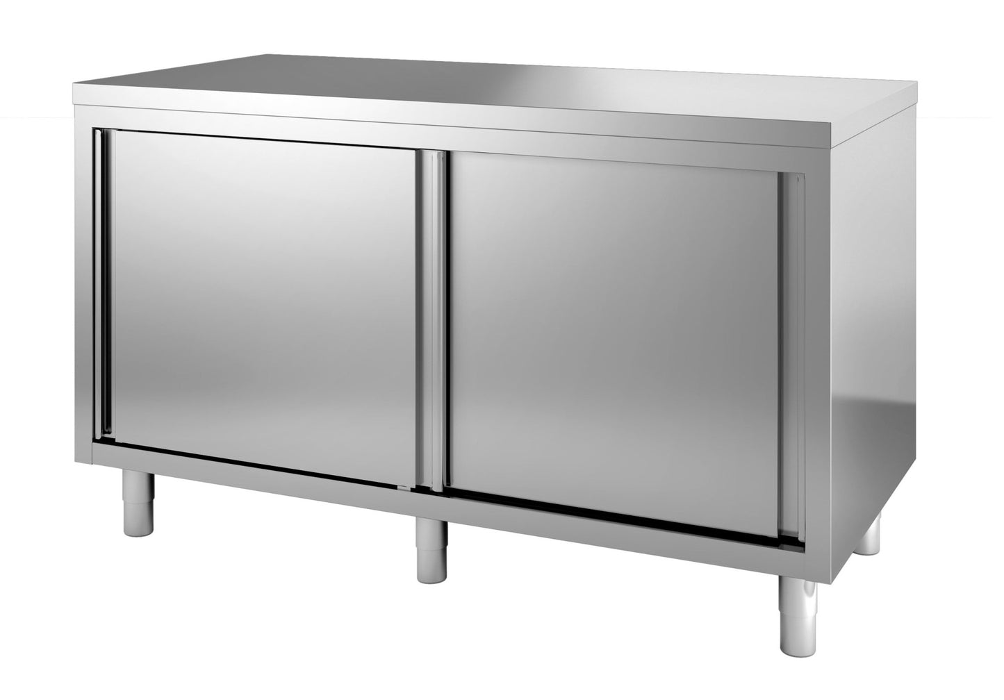 Combisteel Stainless Steel Table 70cm Depth - Adjustable Height - with Cabinets - Sliding Doors - RVSVoordeel