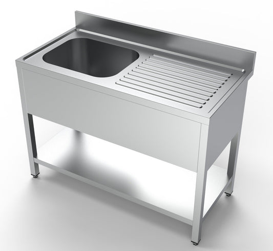 Combisteel Stainless Steel Table with Sink 60cm Depth - 120cm Width - with Storage Shelf - RVSVoordeel