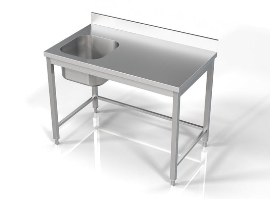 Combisteel Stainless Steel Table with Sink 60cm Depth - Sink Left - with open Frame - RVSVoordeel