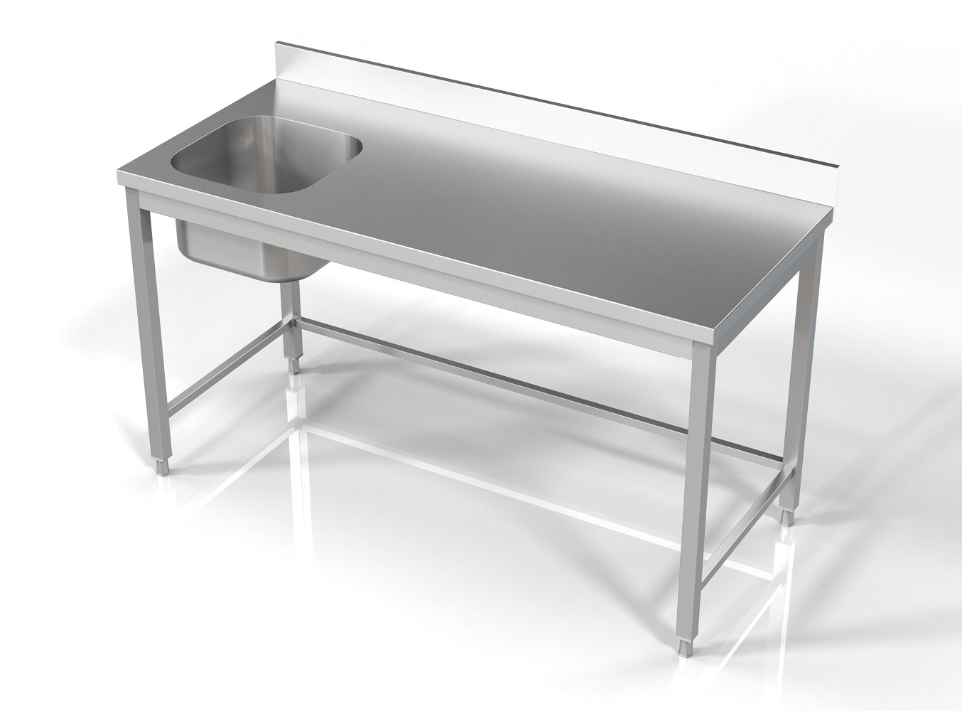 Combisteel Stainless Steel Table with Sink 60cm Depth - Sink Left - with open Frame - RVSVoordeel