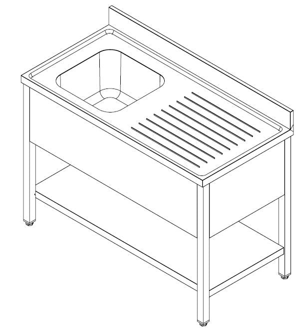 Combisteel Stainless Steel Table with Sink 60cm Depth - Sink Left - with Storage Shelf - Collapsable - RVSVoordeel