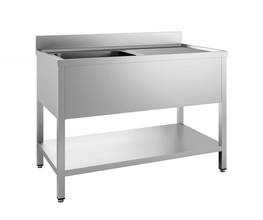 Combisteel Stainless Steel Table with Sink 60cm Depth - Sink Left - with Storage Shelf - Collapsable - RVSVoordeel