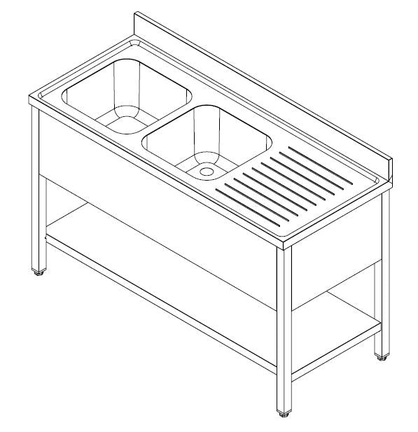 Combisteel Stainless Steel Table with Sink 60cm Depth - Sink Left - with Storage Shelf - Collapsable - RVSVoordeel