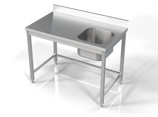 Combisteel Stainless Steel Table with Sink 60cm Depth - Sink Right - with open Frame - RVSVoordeel