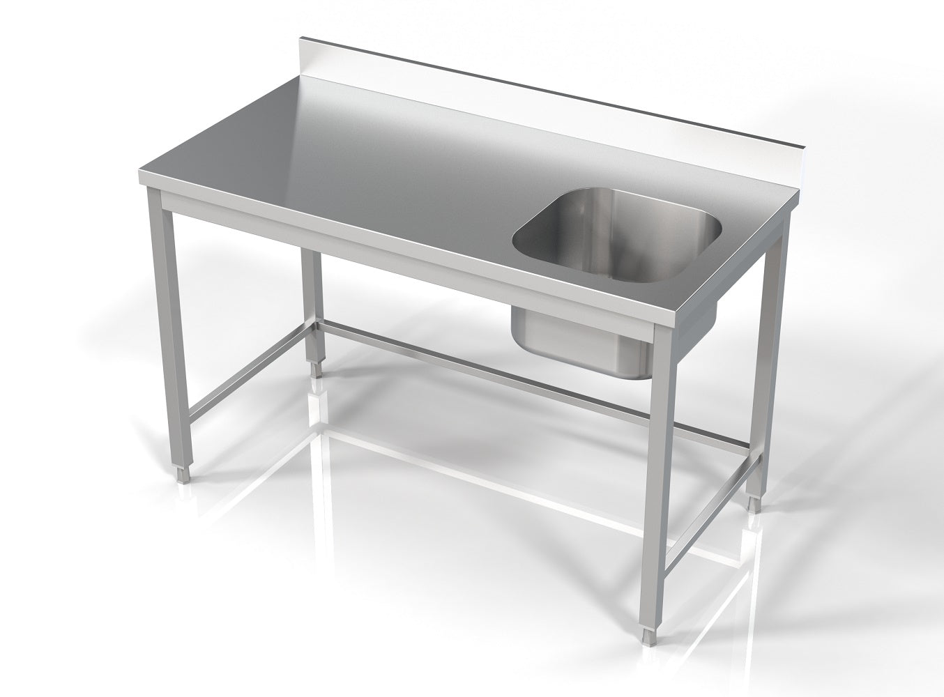 Combisteel Stainless Steel Table with Sink 60cm Depth - Sink Right - with open Frame - RVSVoordeel