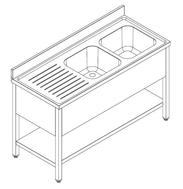 Combisteel Stainless Steel Table with Sink 60cm Depth - Sink Right - with Storage Shelf - Collapsable - RVSVoordeel