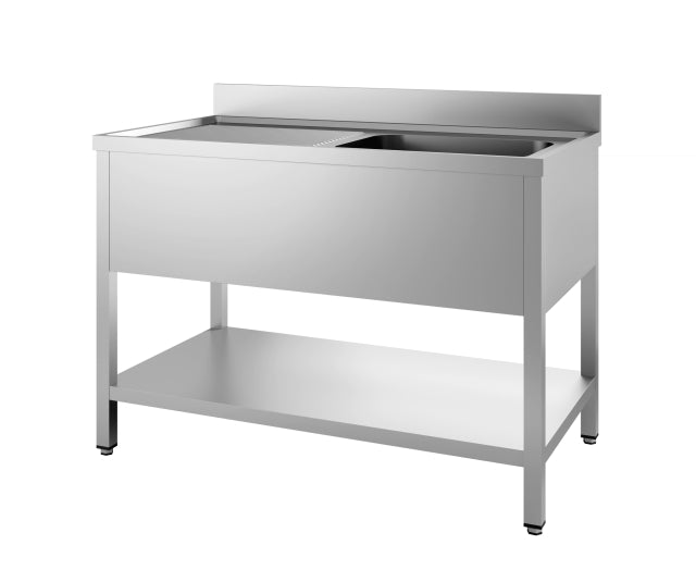 Combisteel Stainless Steel Table with Sink 60cm Depth - Sink Right - with Storage Shelf - Collapsable - RVSVoordeel