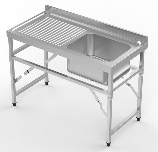 Combisteel Stainless Steel Table with Sink 60cm Depth - Sink Right - with Storage Shelf - Foldable - RVSVoordeel