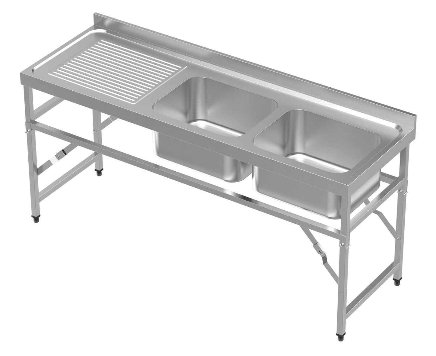 Combisteel Stainless Steel Table with Sink 60cm Depth - Sink Right - with Storage Shelf - Foldable - RVSVoordeel