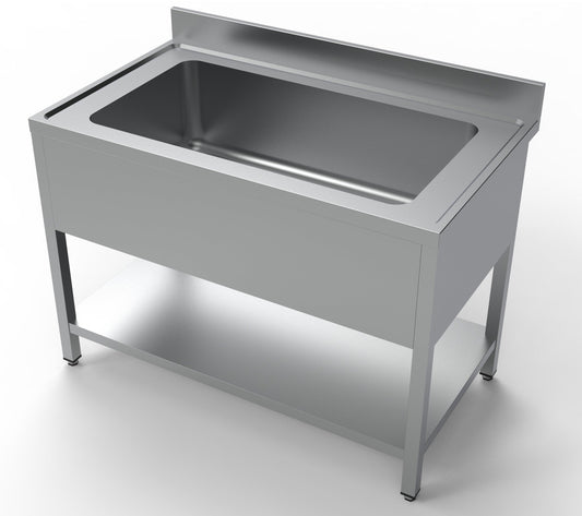 Combisteel Stainless Steel Table with Sink 70cm Depth - Full Width Sink - with Storage Shelf - RVSVoordeel