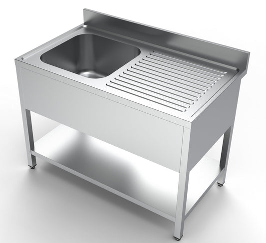 Combisteel Stainless Steel Table with Sink 70cm Depth - Sink Left - with Storage Shelf - RVSVoordeel