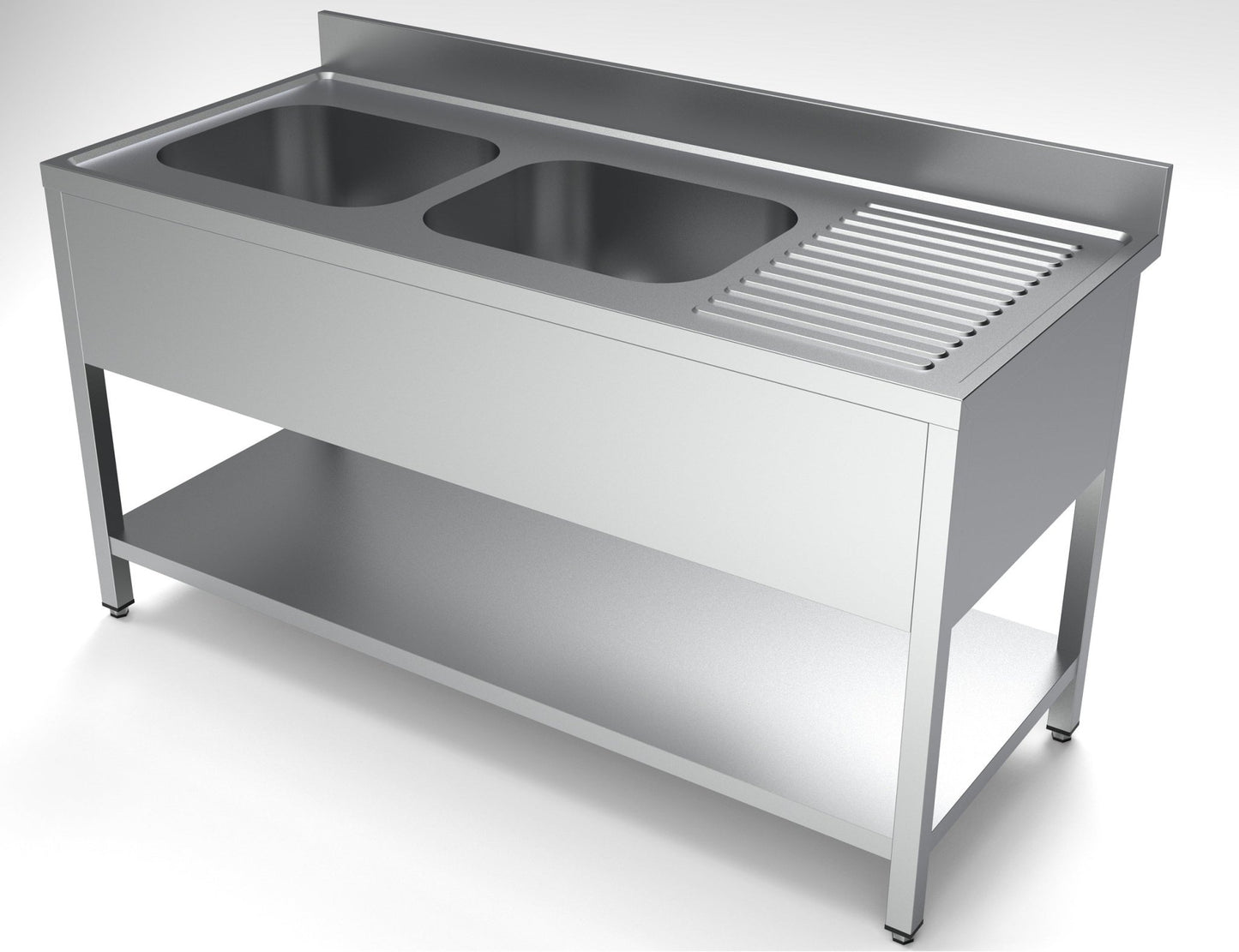 Combisteel Stainless Steel Table with Sink 70cm Depth - Sink Left - with Storage Shelf - RVSVoordeel
