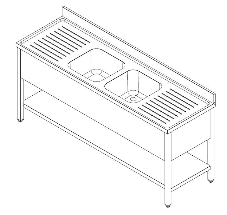 Combisteel Stainless Steel Table with Sink 70cm Depth - Sink Middle - with Storage Shelf - Collapsable - RVSVoordeel
