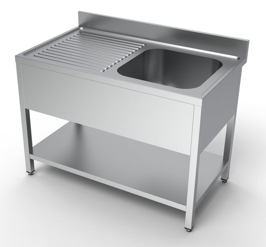 Combisteel Stainless Steel Table with Sink 70cm Depth - Sink Right - with Storage Shelf - RVSVoordeel