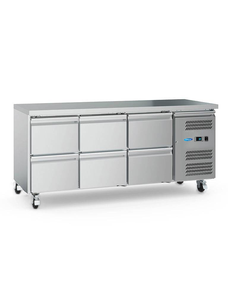 Maxima Counter Fridge 180cm Width on Wheels - 3 Doors - 3 Adjustable Shelves (GN) - RVSVoordeel