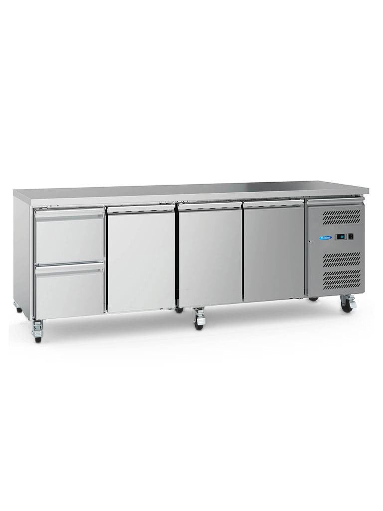 Maxima Counter Fridge 223cm Width on Wheels - 4 Doors - 4 Adjustable Shelves (GN) - RVSVoordeel