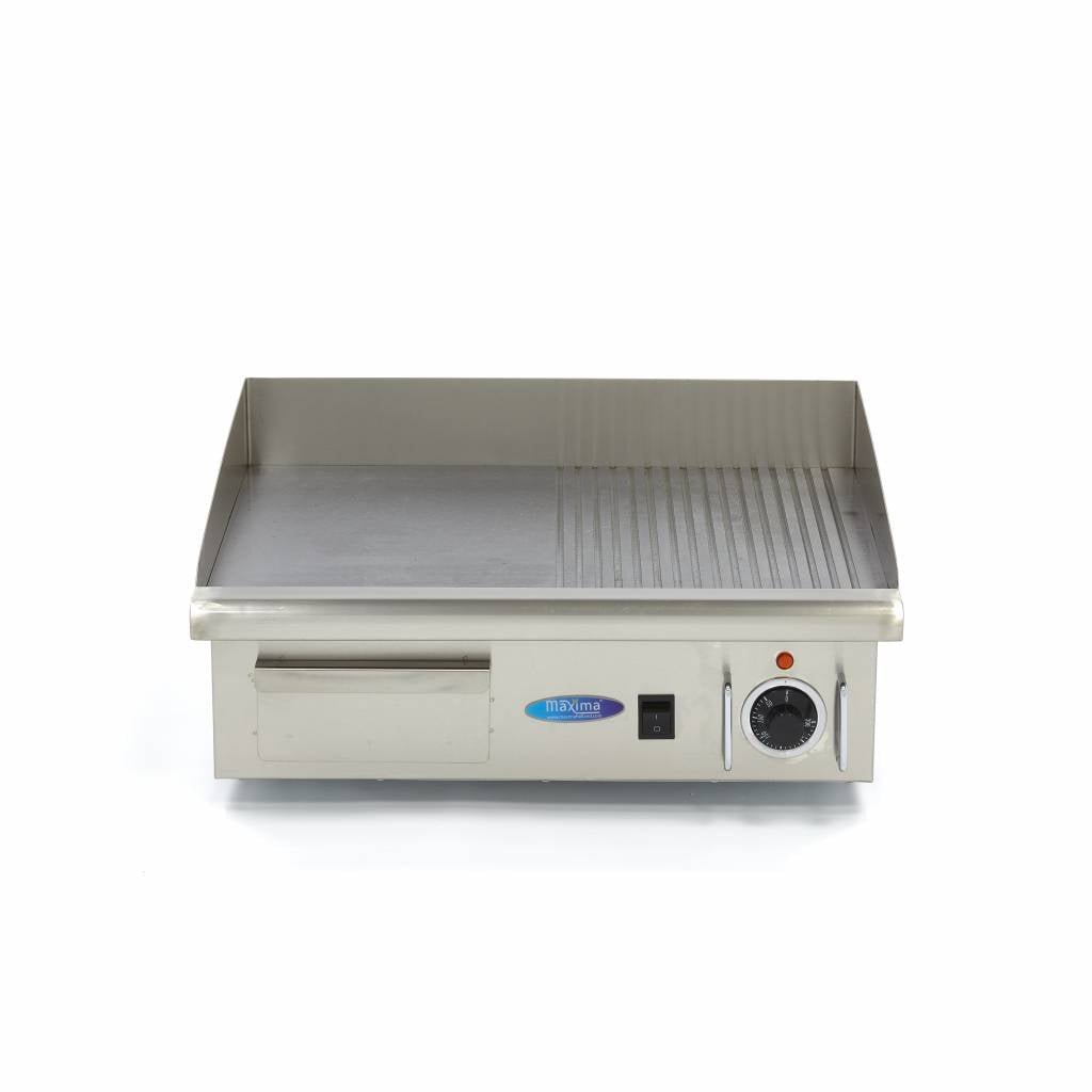 Maxima Griddle 55cm - Half Grooved surface - with Drip Tray - RVSVoordeel