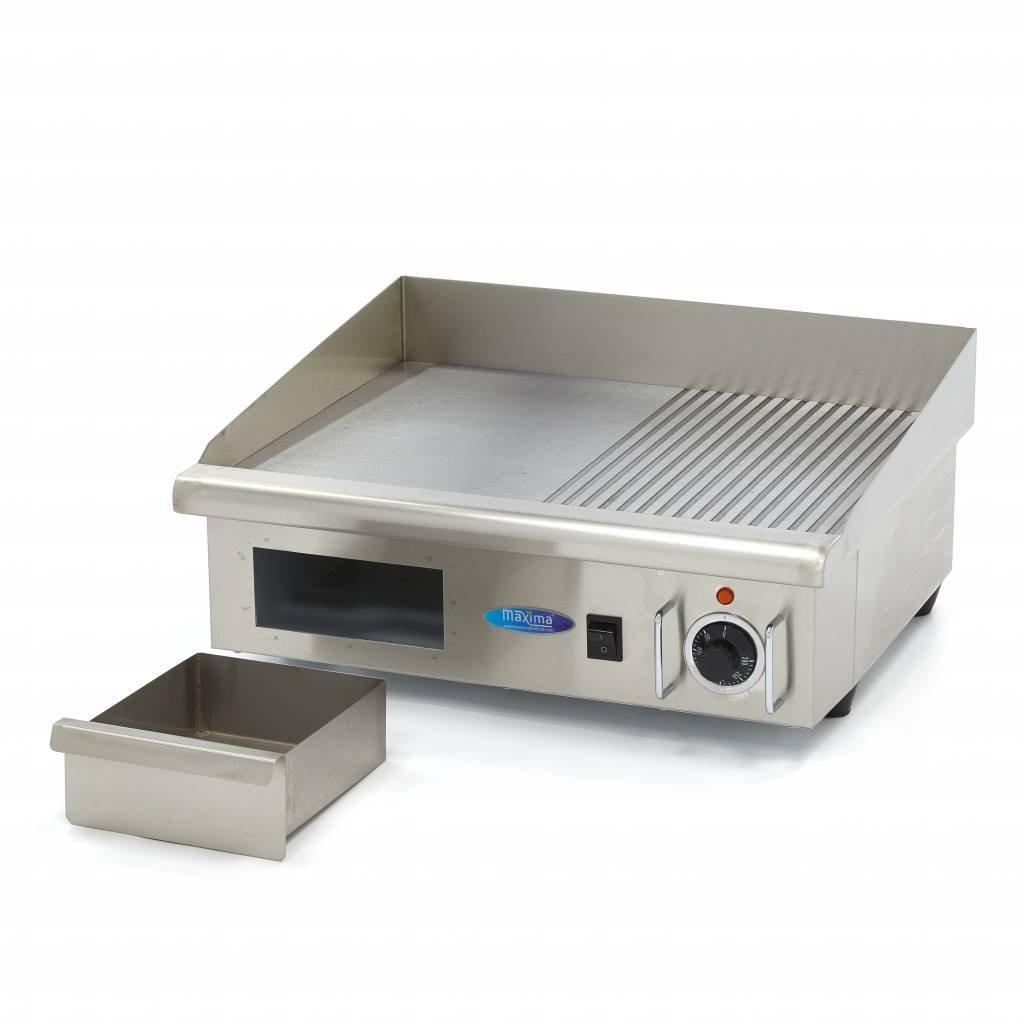 Maxima Griddle 55cm - Half Grooved surface - with Drip Tray - RVSVoordeel