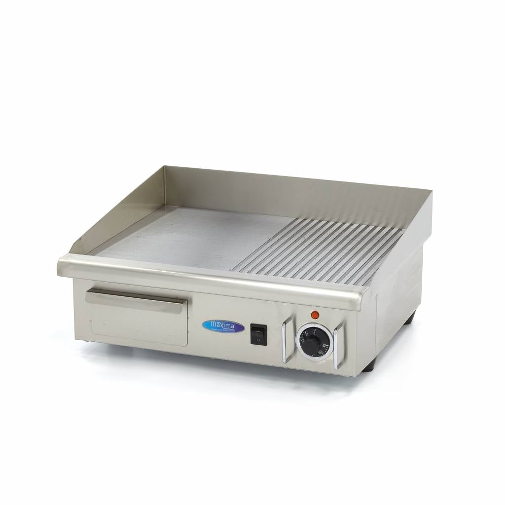 Maxima Griddle 55cm - Half Grooved surface - with Drip Tray - RVSVoordeel