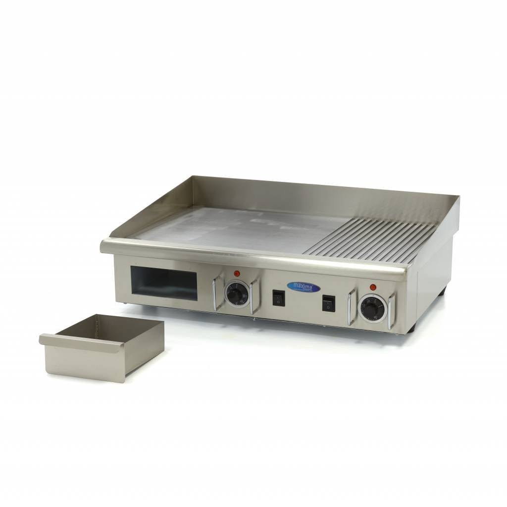 Maxima Griddle 73cm - Half Grooved surface - with Drip Tray - 400V - RVSVoordeel