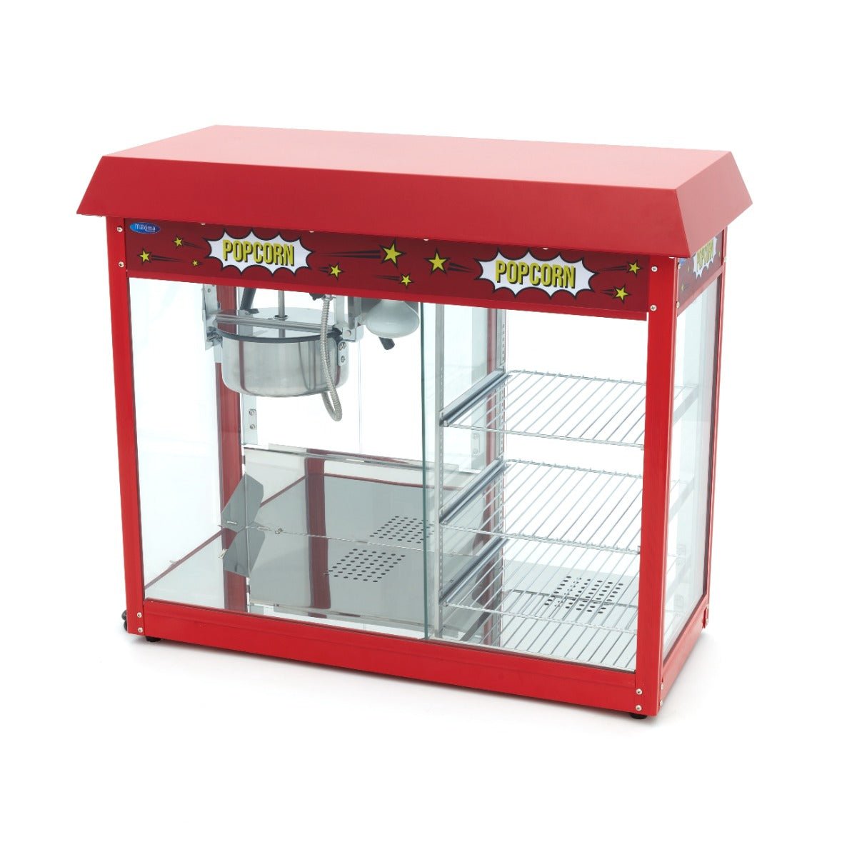 Maxima Popcorn Machine with Heated Showcase + - 3kg Popcorn per hour - RVSVoordeel