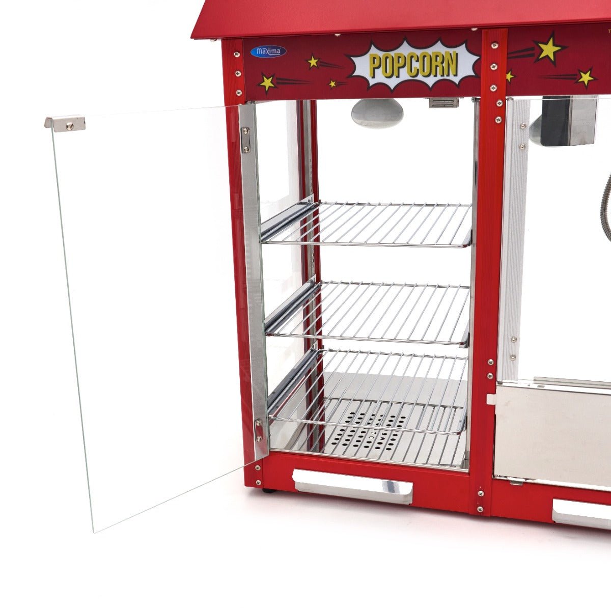 Maxima Popcorn Machine with Heated Showcase + - 3kg Popcorn per hour - RVSVoordeel