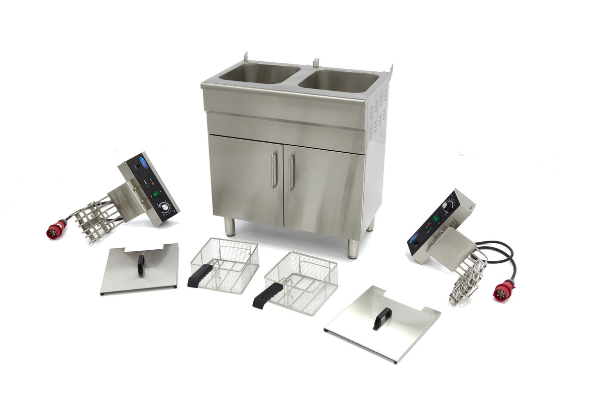 Maxima Frituurpan - 2x 16 L - 2 Manden - met Tapkraan en Opbergruimte - 400V