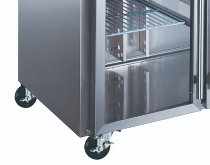 Maxima Counter Fridge 136cm Width on Wheels - 2 Glass Doors - 2 Adjustable Shelves (GN)