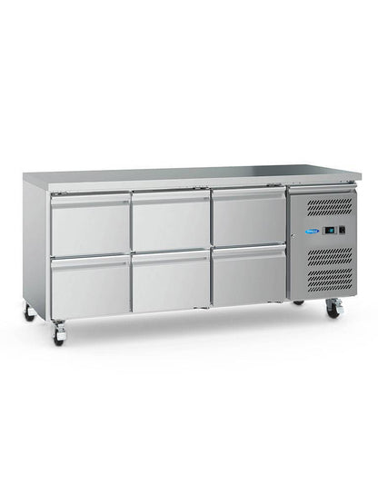 Maxima Counter Fridge 180cm Width on Wheels - 3 Doors - 3 Adjustable Shelves (GN)