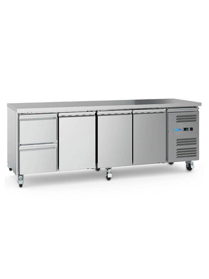 Maxima Counter Fridge 223cm Width on Wheels - 4 Doors - 4 Adjustable Shelves (GN)
