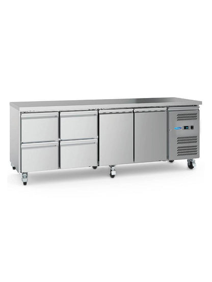 Maxima Counter Fridge 223cm Width on Wheels - 4 Doors - 4 Adjustable Shelves (GN)
