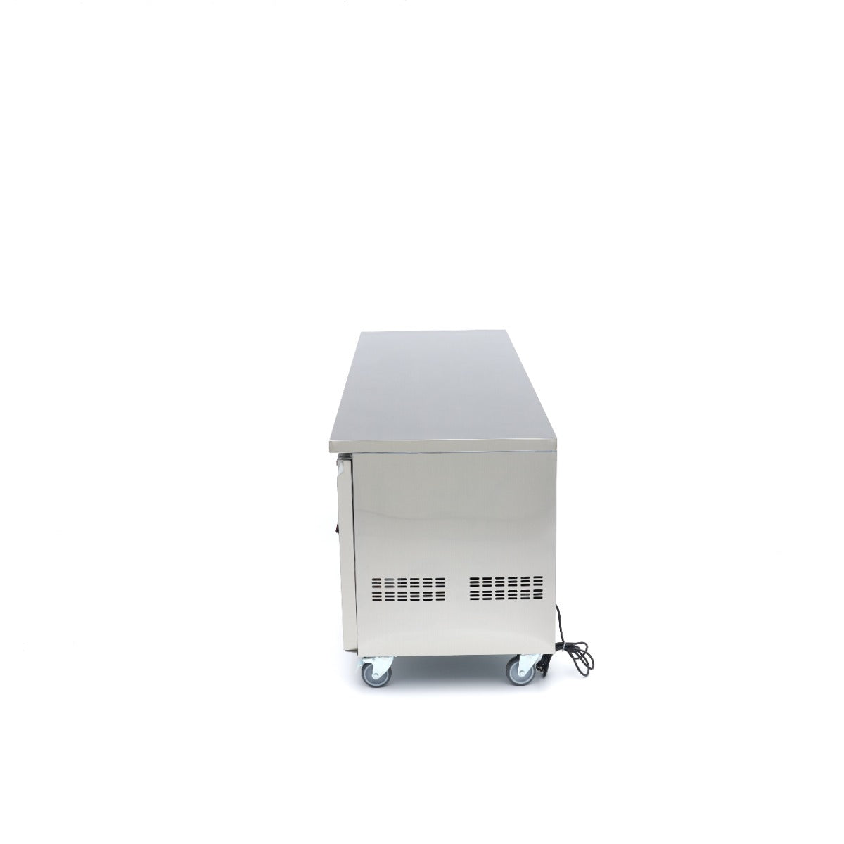 Maxima Counter Fridge 223cm Width on Wheels - 4 Glass Doors - 4 Adjustable Shelves (GN)