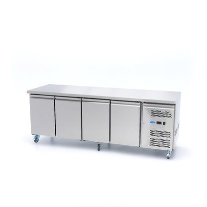 Maxima Counter Fridge 223cm Width on Wheels - 4 Doors - 4 Adjustable Shelves (GN)