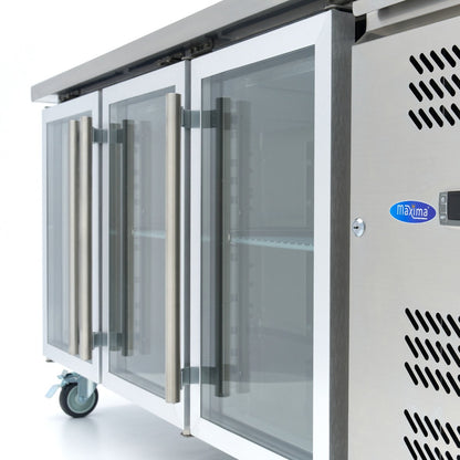 Maxima Counter Fridge 180cm Width on Wheels - 3 Glass Doors - 3 Adjustable Shelves (GN)