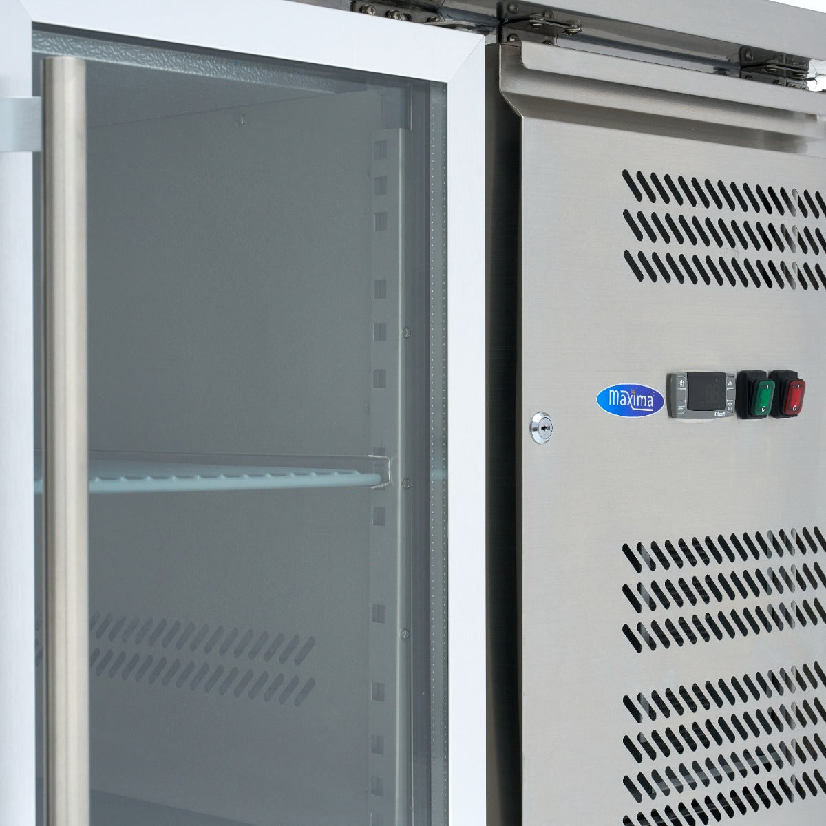 Maxima Counter Fridge 180cm Width on Wheels - 3 Glass Doors - 3 Adjustable Shelves (GN)