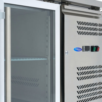 Maxima Counter Fridge 180cm Width on Wheels - 3 Glass Doors - 3 Adjustable Shelves (GN)