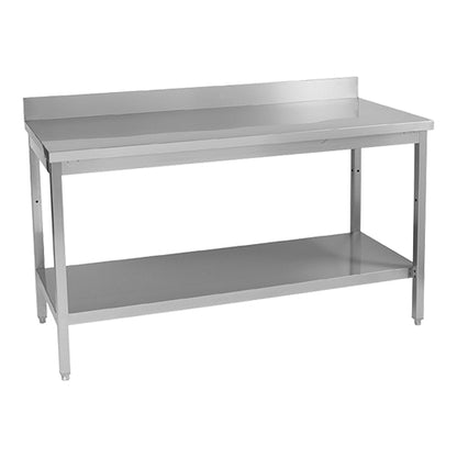 Multinox Premium Stainless Steel Table 70cm depth - Adjustable Height - with Backsplash and Storage Shelf - EMGA