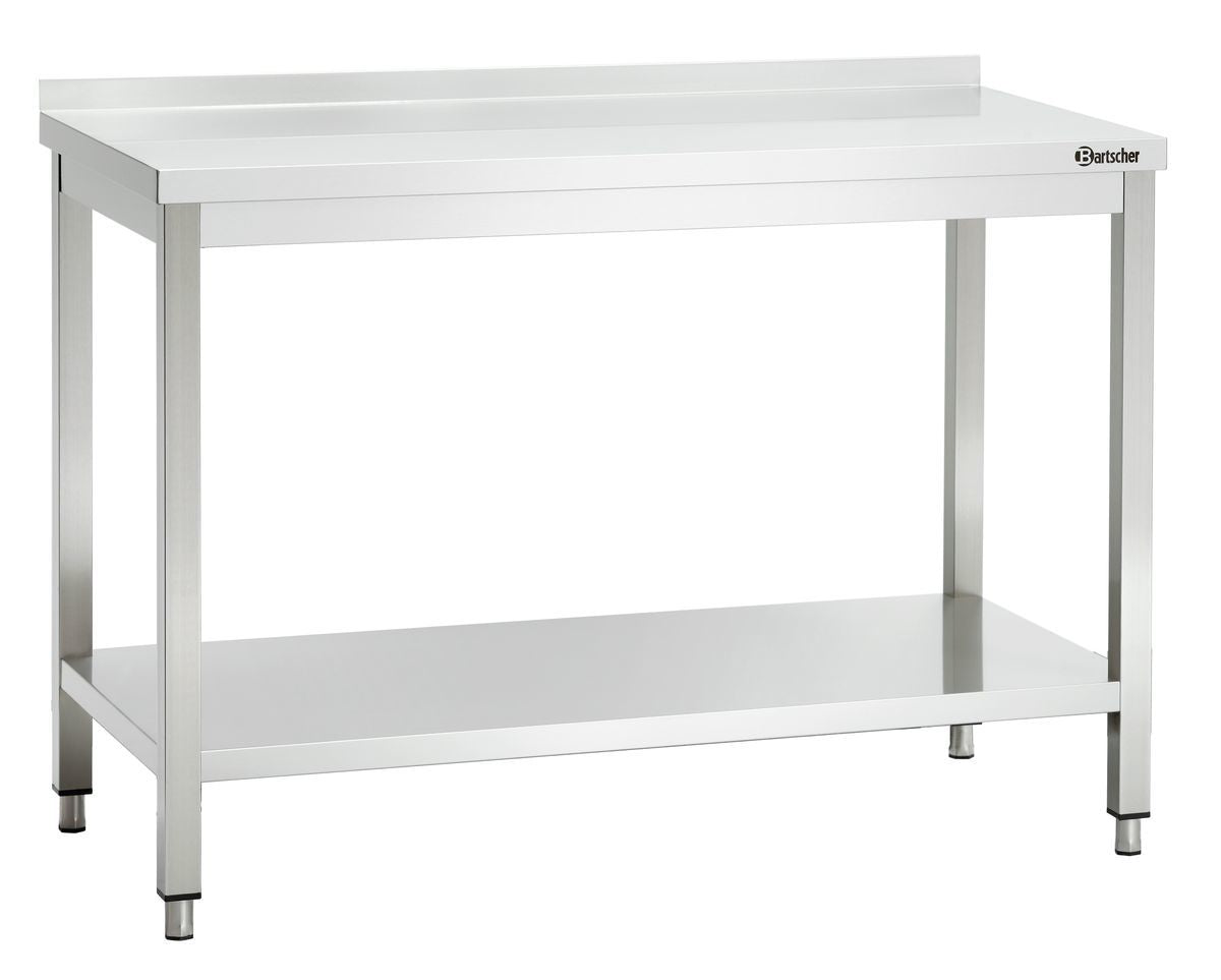 Bartscher Stainless Steel Table 60cm depth - Adjustable Height - with Backsplash and Storage Shelf - 100cm - RVSVoordeel