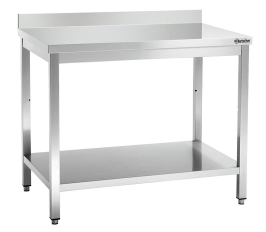 Bartscher Premium Stainless Steel Table 70cm depth - Adjustable Height - with Backsplash and Storage Shelf - RVSVoordeel