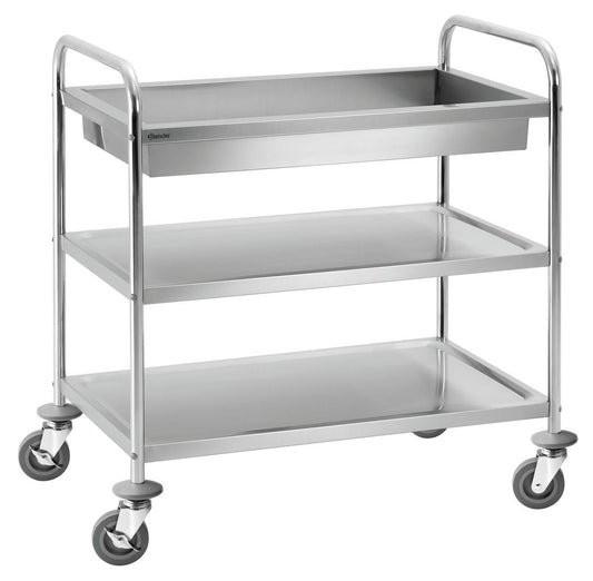 Bartscher Stainless Steel Serving Trolley - with Bin and 2 Shelves - RVSVoordeel