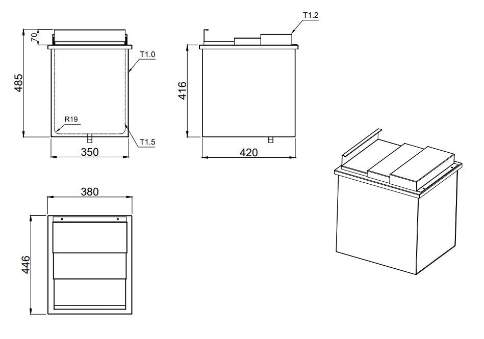 Combisteel Drop-In Ice Container with Sliding Lid - with Drain - Built-in model - RVSVoordeel