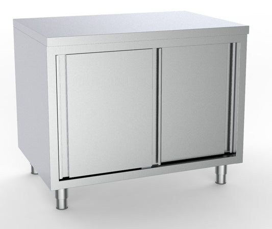 Combisteel Stainless Steel Table 70cm Depth - Adjustable Height - with Cabinets - Sliding Doors - RVSVoordeel