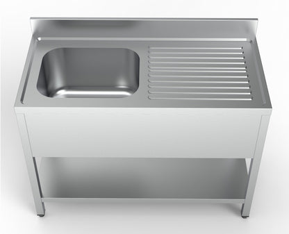 Combisteel Stainless Steel Table with Sink 60cm Depth - 120cm Width - with Storage Shelf - RVSVoordeel