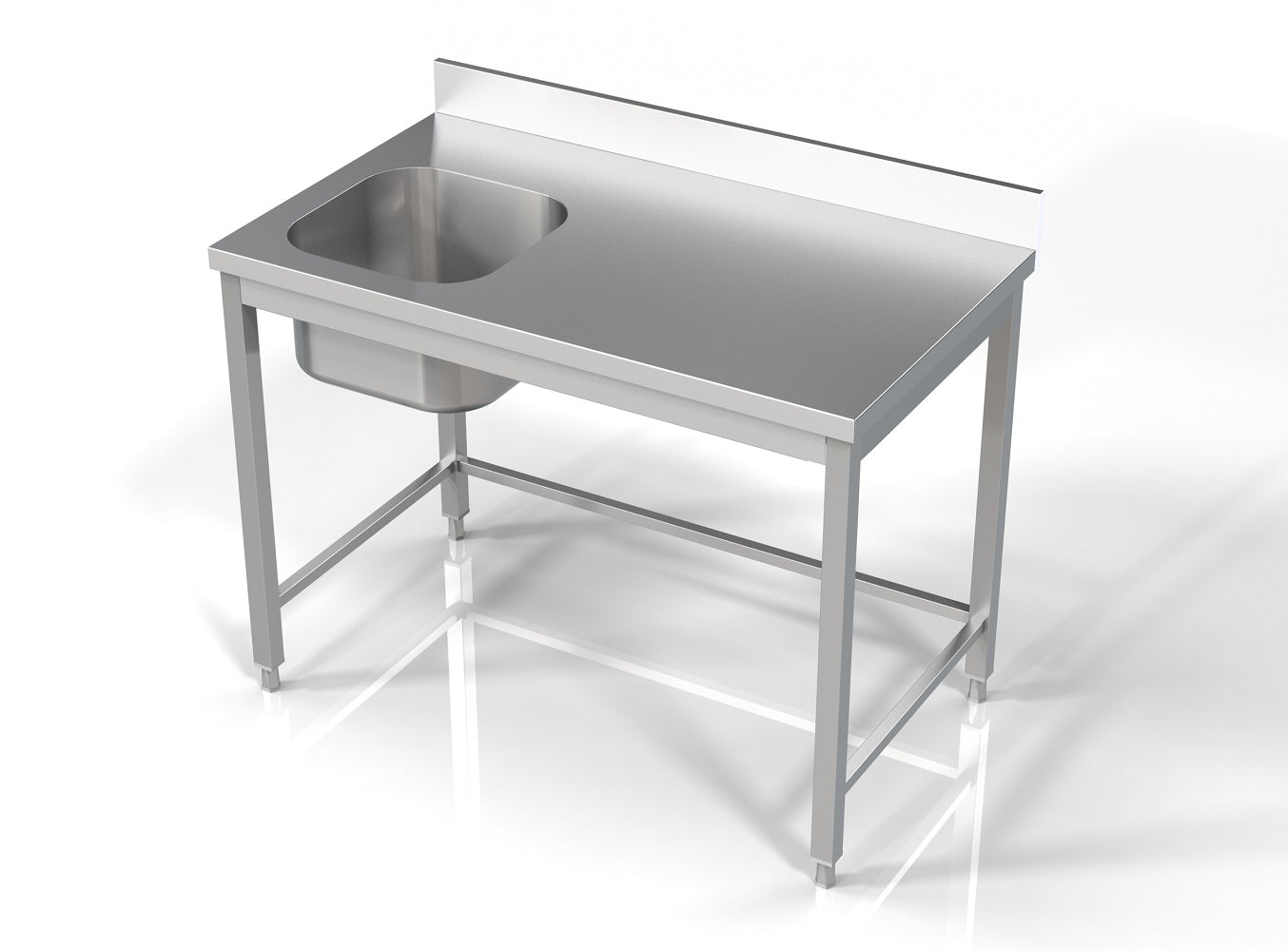 Combisteel Stainless Steel Table with Sink 60cm Depth - Sink Left - with open Frame - RVSVoordeel