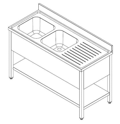Combisteel Stainless Steel Table with Sink 60cm Depth - Sink Left - with Storage Shelf - Collapsable - RVSVoordeel